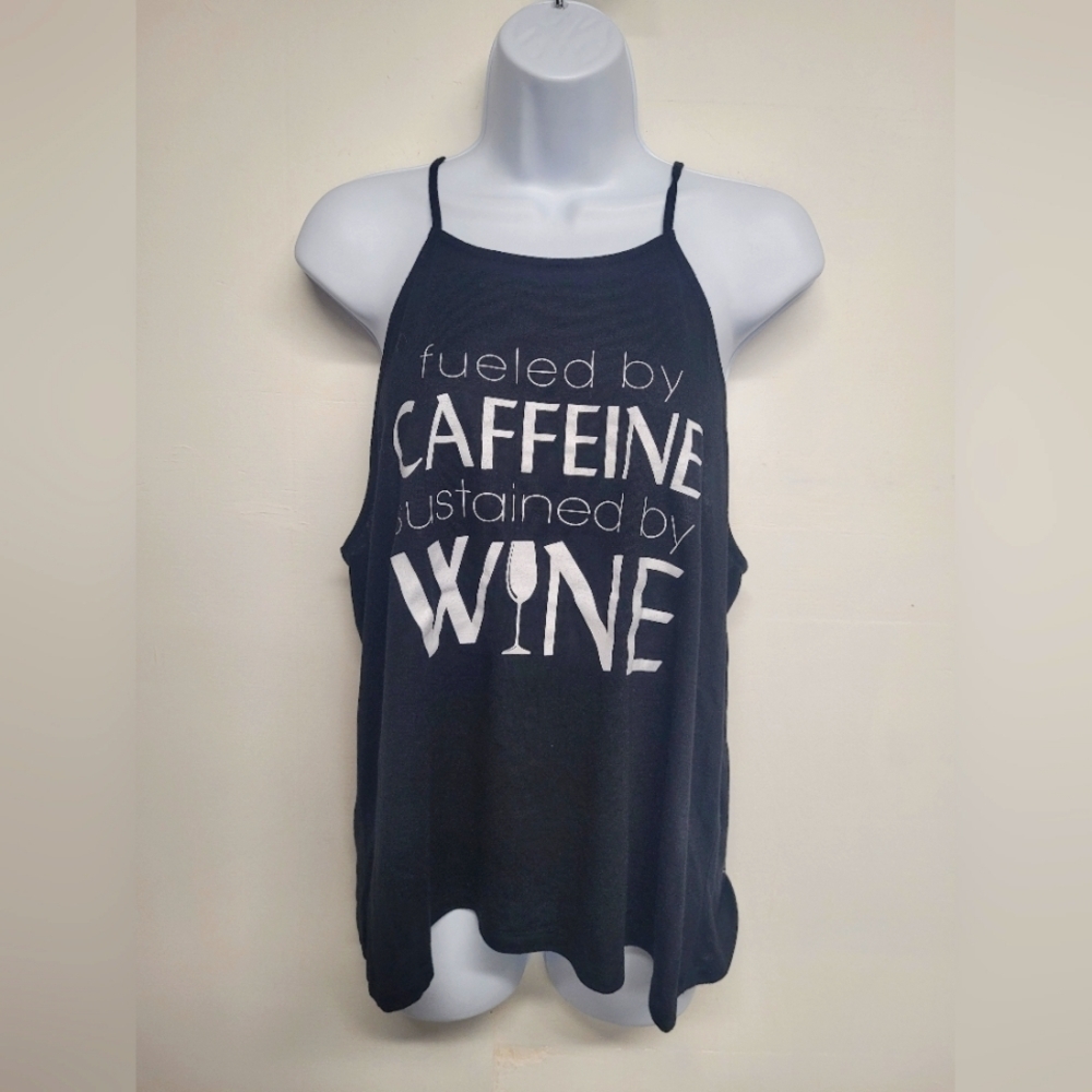 Bella + Canvas Black Graffic Tank Top Racerback Caffeine Wine L